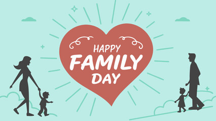 Happy Family Day Celebration with Heart and Silhouetted Figures.