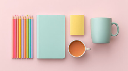 Creative workspace setup colorful stationery cozy environment office aesthetic viewpoint inspiration for productivity