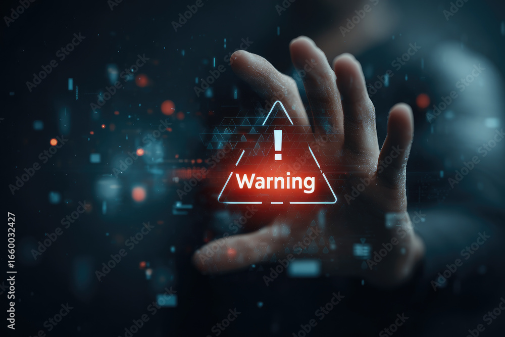 Poster cyber security alert digital interface warning notification virtual environment hacking threats soft