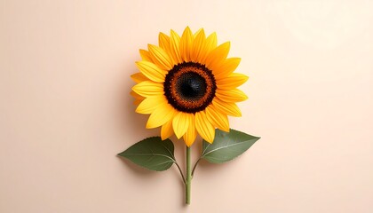 Single Sunflower with Beige Background.