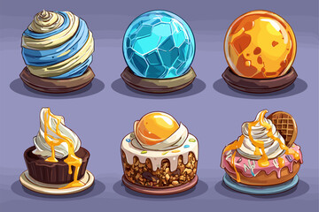Colorful Dessert Collection Featuring Ice Cream and Confectionery Treats