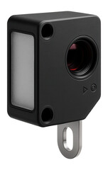 Reflective photoelectric sensor with a built-in reflector and compact housing for object detection in a packaging line.