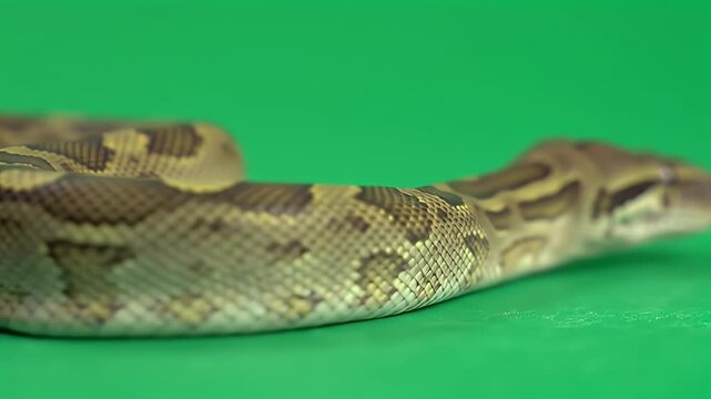 Brown Patterned Snake Slithering on Green Screen Background