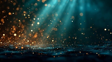 Teal and Gold Abstract Light Beams with Sparkling Particles. Ideal for presentations, website banners, and designs related to luxury, fantasy, digital art. - Powered by Adobe