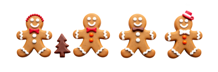 Gingerbread cookies decorated with icing, festive shapes, and cheerful expressions create joyful holiday atmosphere