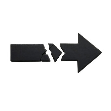 Black 3D rendered broken arrow icon pointing right