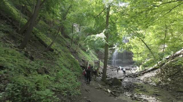 Tiffany waterfall 4K video in slow motion, in summer, Ontario, Hamilton, Canada