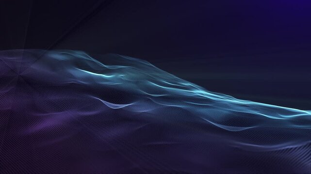 A stunning abstract digital artwork showcases a wave-like pattern with vibrant blue and purple hues.