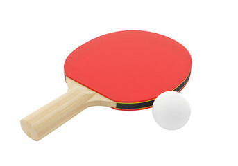 A ping pong racket and ball, essential gear for a fast-paced table tennis game. Ideal for sports, recreation, and competition themes isolated on white or transparent background. PNG format.