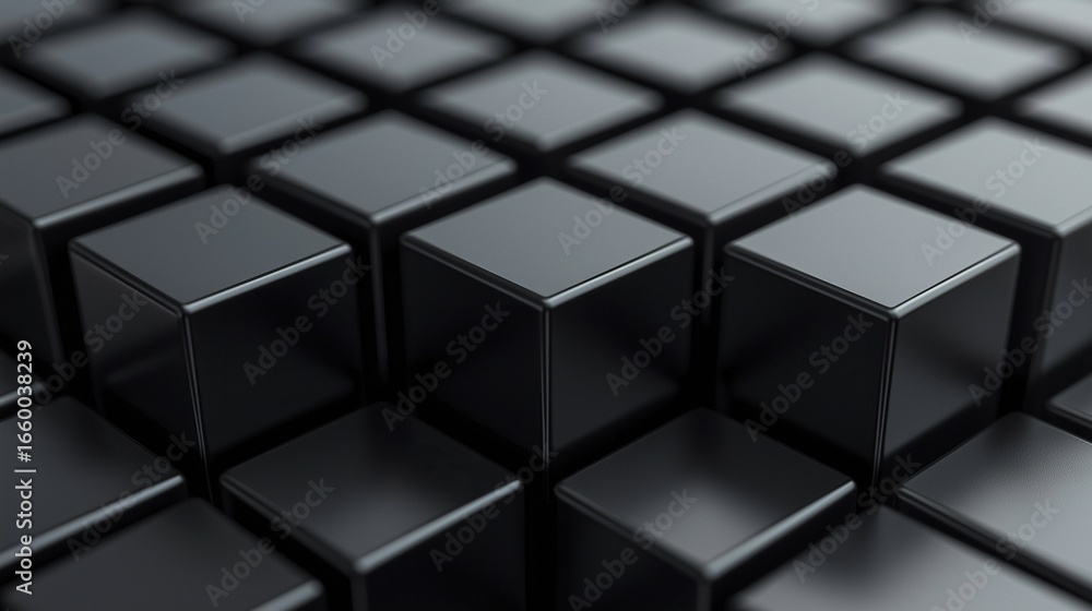 Poster black cubes arranged in a minimalist geometric pattern on a neutral background, abstract modern desi