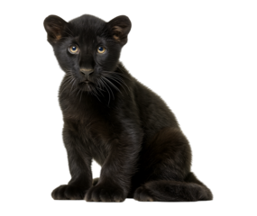 Adorable Black Panther Cub Sitting isolated on a transparent background