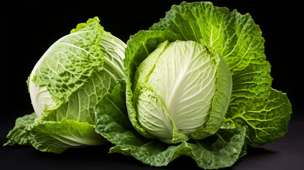 Obraz premium Organic whole cabbage with green leaves 