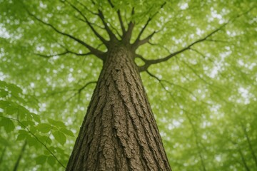Fototapeta premium Majestic Tree Perspective: Capturing the Grandeur of Nature with Green Canopy and Textured Bark