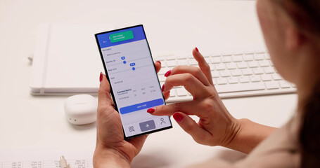 Smartphone Invoice: Woman Financial Advisor Calculating Online Budget
