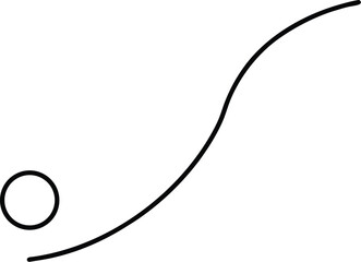 Outline drawing of a curved line resembling an sshape or wave, with a small circle at the beginning, isolated on a transparent background