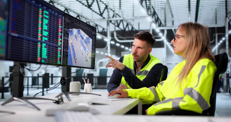Engineer Designing 3D Factory Layout On Desktop PC