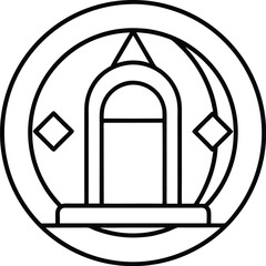 Mystical symbol with geometric shapes and archway isolated on transparent background