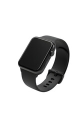 A sleek, minimalist black smartwatch mockup. Perfect for showcasing modern technology, smart devices, and design concepts isolated on white or transparent background. PNG format.