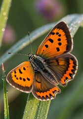 Stunning Orange Butterfly on Green Stem.