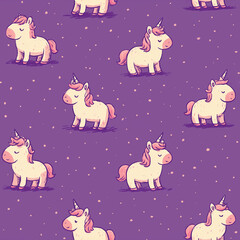 Fototapeta premium cute seamless unicorn pattern with kawaii style horses on pastel background, perfect for kids products, textiles, wrapping paper and stationery