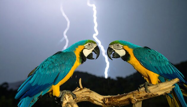 Two parrots face each other during storm - Powered by Adobe
