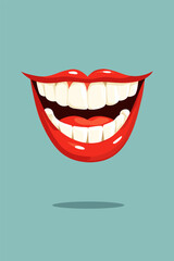 Vibrant Cartoon Smile with Glossy Red Lips and White Teeth