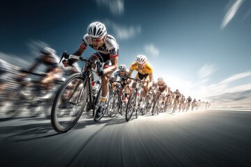 Cyclists Competing in a Road Race, Motion Blur, Sports Photography, Endurance, and Competitive Spirit