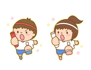 Sports Day Relay Race Kids with Baton / 運動会のリレー・バトンを持つ子ども
