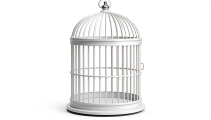 Elegant White Birdcage with Domed Top and Delicate Metalwork on a Clean White Background