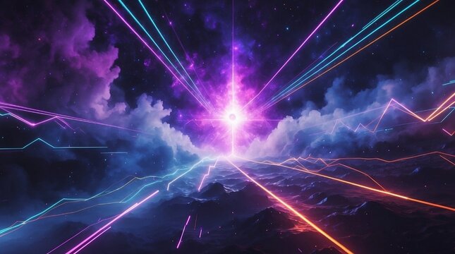 Futuristic EDM Space Wallpaper, Digital Light Trails and Nebula Glow