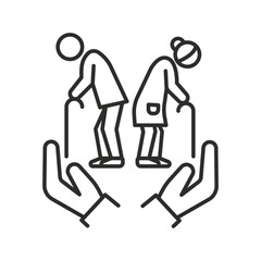 Elderly people care icon. Linear vector illustration. Elder care. Simple symbols. Nursing home. Help age generation.