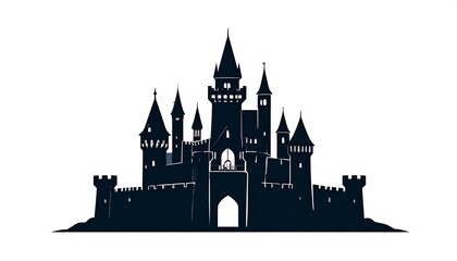 Obraz premium Detailed silhouette of a majestic medieval castle, exhibiting intricate design elements and imposing grandeur.