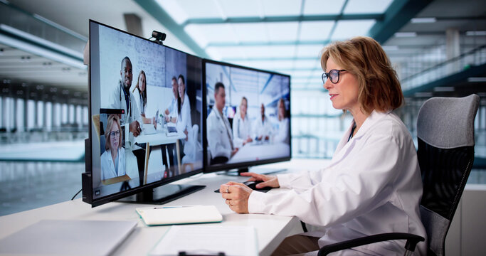 Virtual Meeting With Doctor Team Discussing Webinar