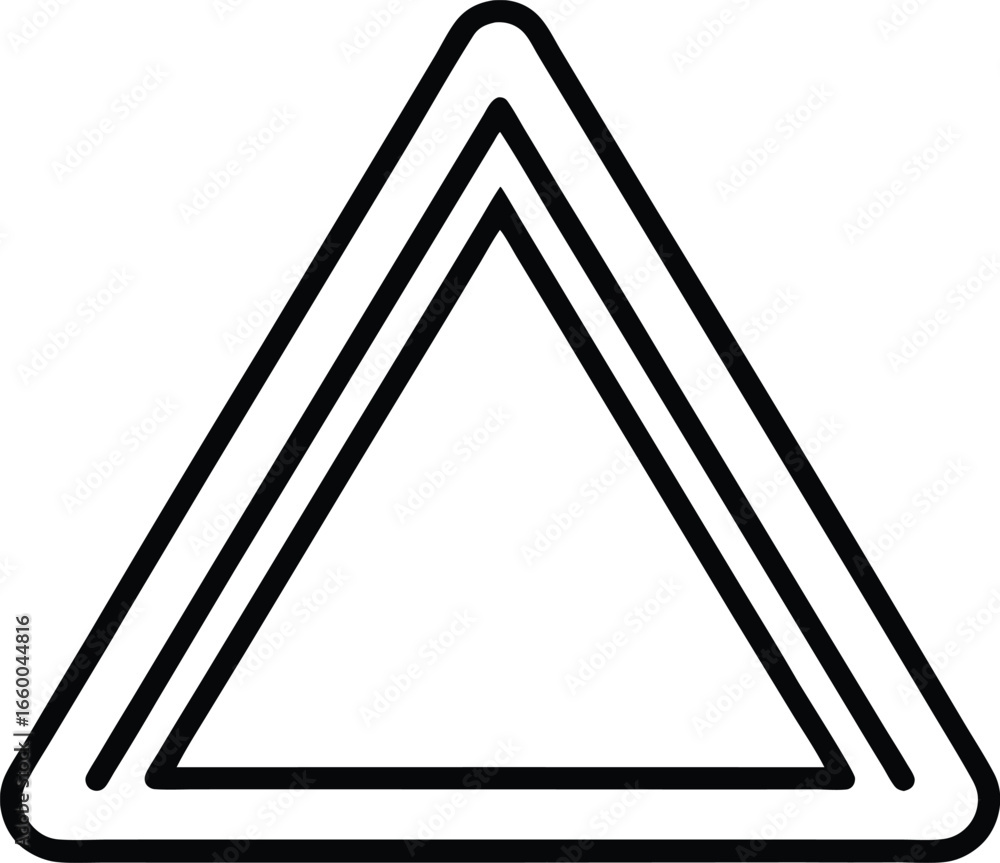 Poster a simple black outline of a triangle with a double border, isolated on a transparent background, rep