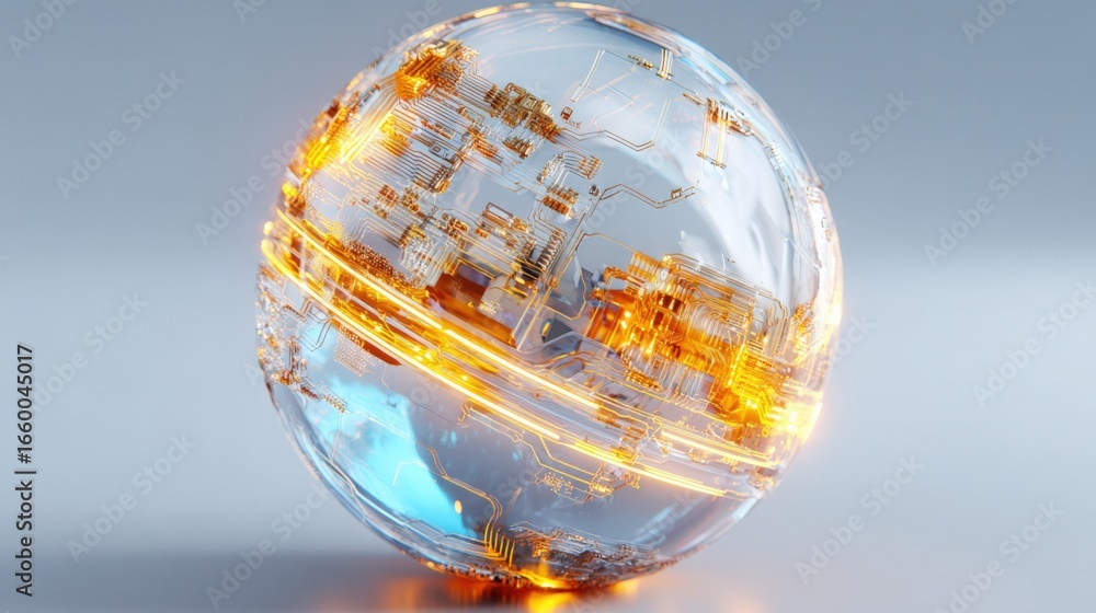 Poster abstract globe with glowing circuits: modern technology and global connectivity concept, futuristic 