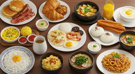 Traditional international breakfast foods from different countries, cultural diversity, World Food Day