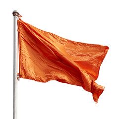 Orange Flag Waving on a Pole isolated on transparent background