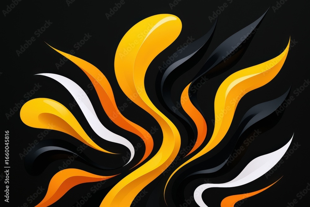 Poster abstract splash of vibrant colors with dynamic wave forms on black background - modern art