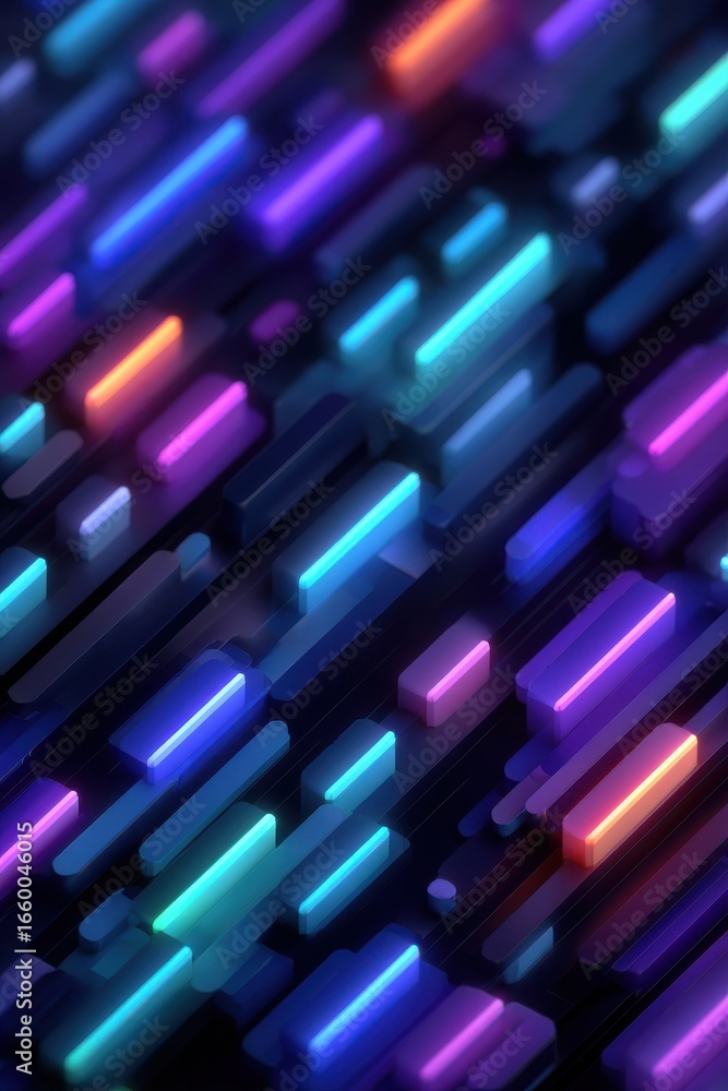 Poster dynamic neon background with futuristic overlapping light shapes and vibrant contrasts