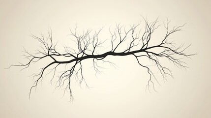 Obraz premium Silhouette of Leafless Branch Against Light Beige Background in Minimalist Style Perfect for Decoration