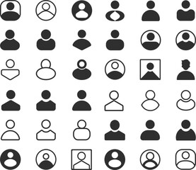 Set of user profile icons vector illustration, account, person, avatar, login, silhouette, outline and solid style, social media, contact, business, communication pictogram collection