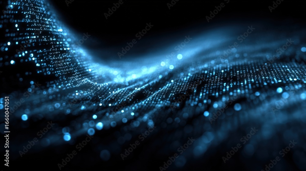 Poster abstract blue digital wave background with glowing particles for technology and science concepts