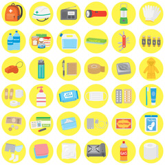 防災リュックと防災グッズにまつわるアイコン