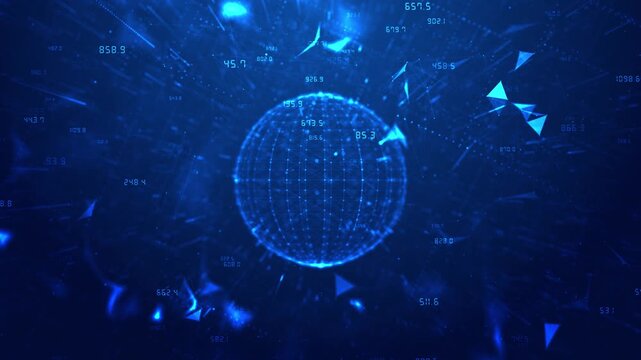 Digital data network, Tech Flow background connectivity high speed data transfer Technology digital cyberspace, HUD infographic technology data analysis, binary code wave blue background