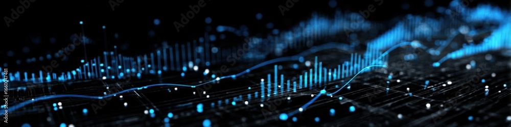 Poster abstract blue technology background with digital soundwave or data visualization elements