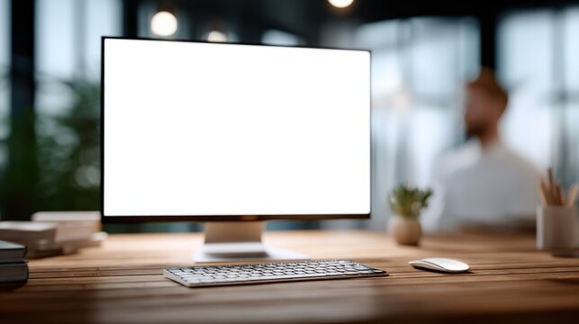 Modern Office Workspace with Blank Computer Screen for Customization and Display, Desktop Mockup