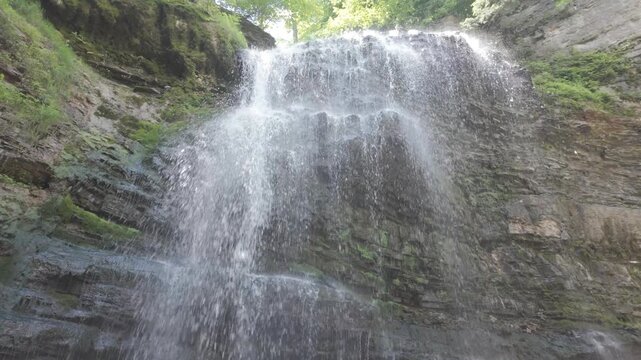 Tiffany waterfall 4K video in slow motion, in summer, Ontario, Hamilton, Canada