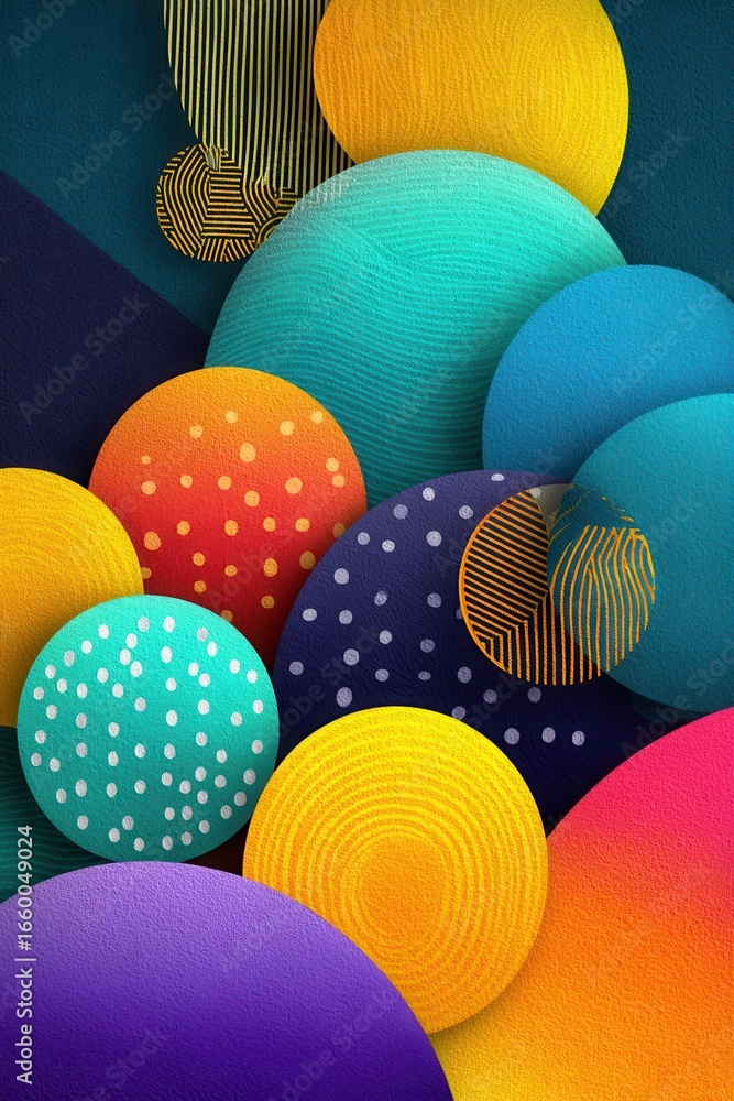Aufkleber abstract colorful spheres with various patterns and textures on a dark background
