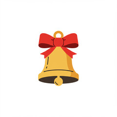 A golden Christmas bell with a festive red ribbon and bow is a shiny holiday decoration