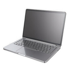 Modern silver laptop computer open and ready for use isolated on transparent background